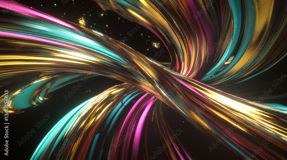 Aufkleber colorful abstract light patterns swirl dynamically in a dark space, creating a mesmerizing visual ex