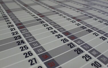 Calendar - close up photo. Planning calendar. Planner. Photo