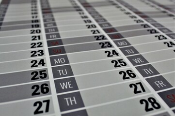 Calendar - close up photo. Planning calendar. Planner. Photo