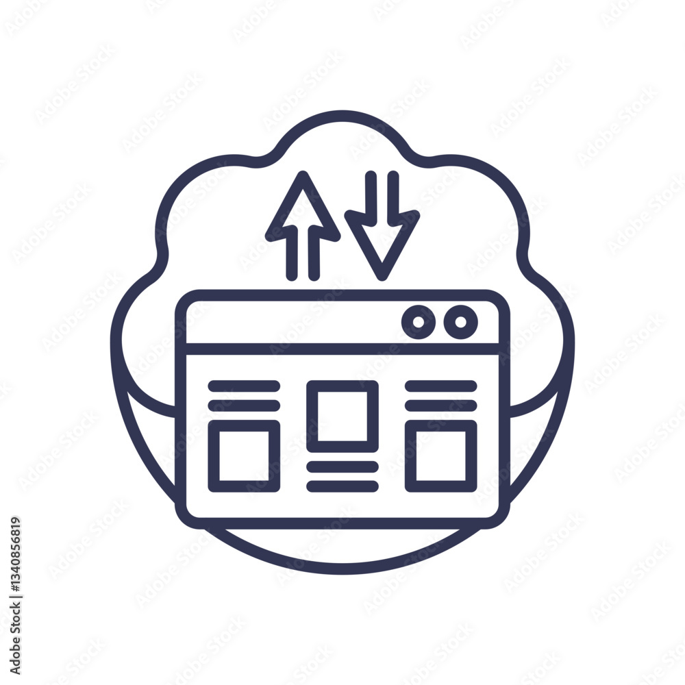 Poster cloud with arrows and webpage icon symbolizes saas data exchange.