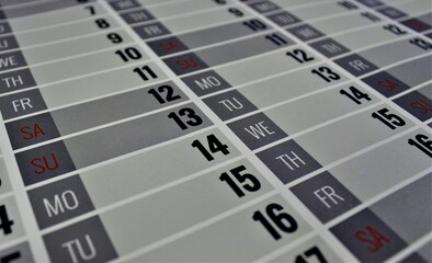 Calendar - close up photo. Planning calendar. Planner. Photo
