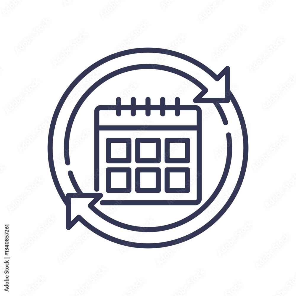 Poster calendar with circular arrows symbolizes recurring subscriptions.