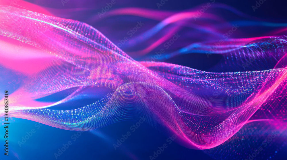 Poster colorful abstract digital waves create a mesmerizing visual display in vivid pink and blue tones