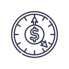 Clock with dollar sign symbolizes timely financial transactions.