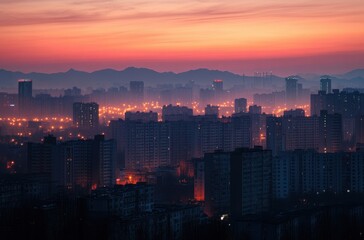 Obraz premium A vibrant city in China at dawn, panoramic view