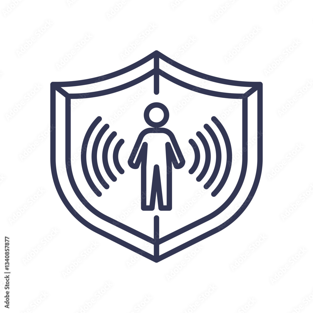 Poster shield with person and waves symbolizes ai-driven security and protection.