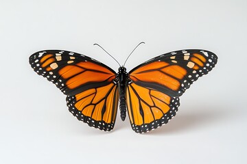 Fototapeta premium a monarch butterfly in flight, set against a pure white background