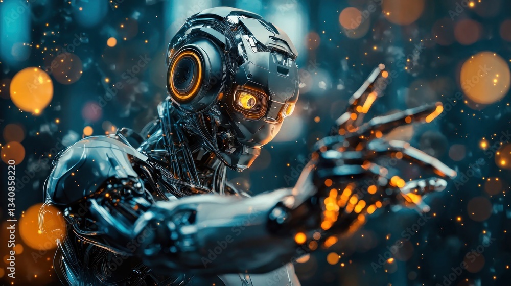 Poster futuristic robot in a cyberpunk setting
