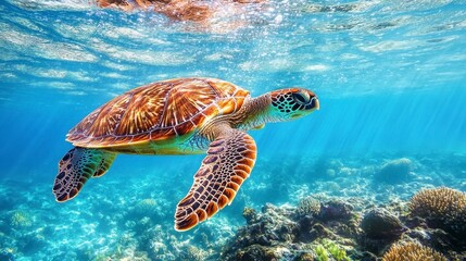 Obraz premium Colorful Sea Turtle Swimming