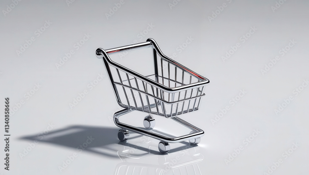 Poster shopping cart in minimalistic design with shadow effect.