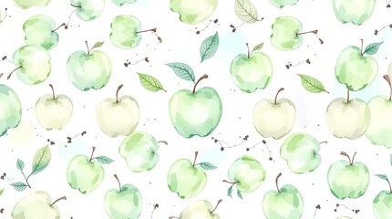 Watercolor pattern green apple white background