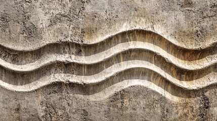 Carved Waves Pattern Appearing on a Rough Stone Wall Surface