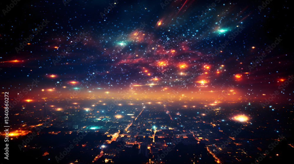 Poster cityscape at night illuminated with lights creating a stunning aesthetic view in the context of an a