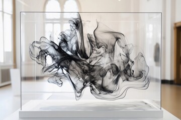Elegant black smoke swirls create dynamic abstract patterns on a white background