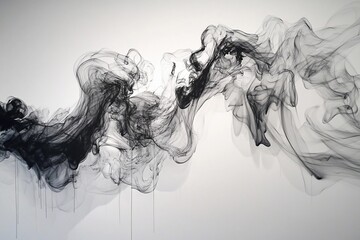 Fototapeta premium Elegant black smoke swirls create dynamic abstract patterns on a white background