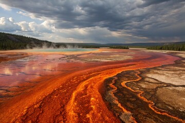 An intense and fiery world with molten rivers and explosive heat, creating a fiery atmosphere with glowing sparks Background