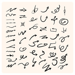 Hand drawn arrows collection Set simple flat arrows isolated on cream background.