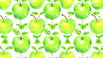 Watercolor pattern green apple white background