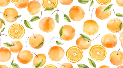 Seamless watercolor pattern of hand drawn orange on a white background