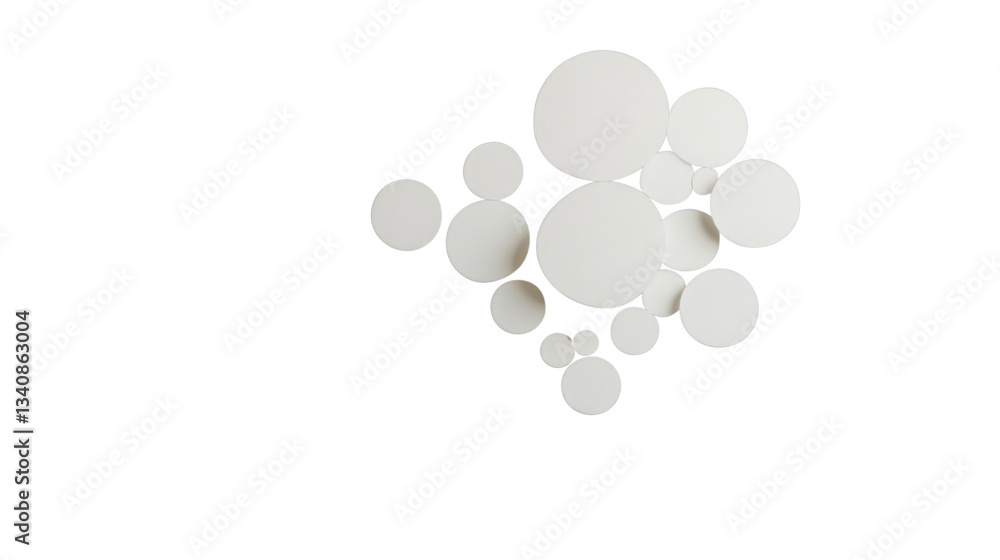 Poster white circles of different sizes overlapping on transparent background