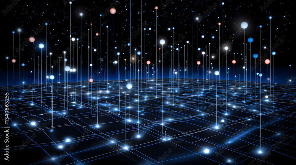 Poster a futuristic black and blue background creating a stunning visual experience with pseudo-orbits repr