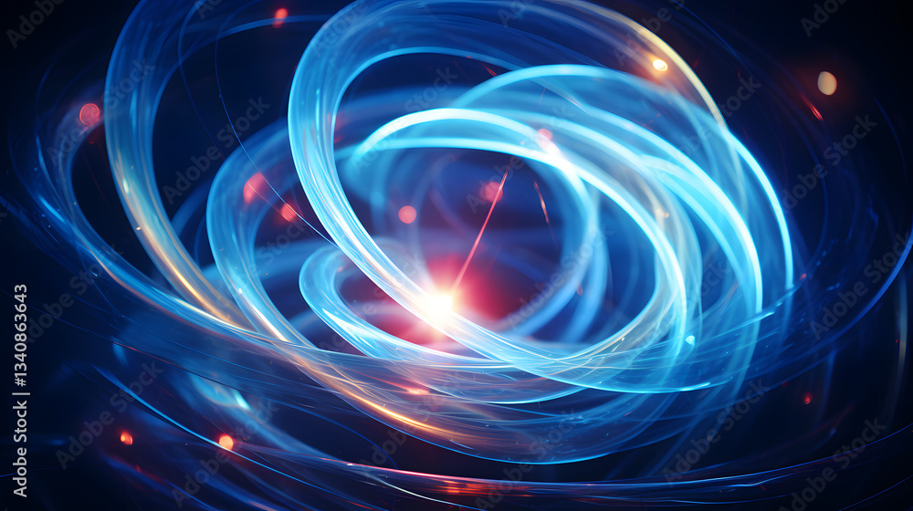 Poster a dynamic blue and red swirl creating a mesmerizing visual experience of pseudo-orbits in space capt