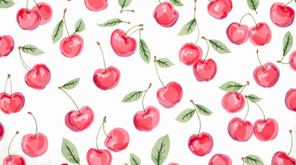 Watercolor red cherries on white background seamless vector pattern