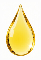 single yellow oil drop close-up on a white background