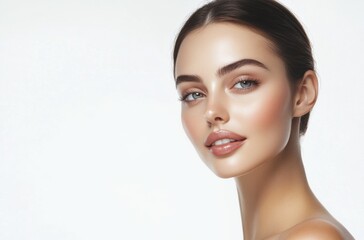 Naklejka premium Beauty skincare ad with woman showing clear