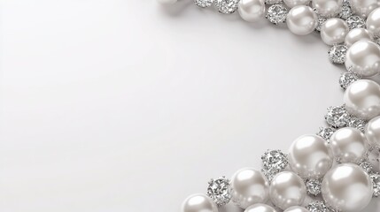 Elegant arrangement of pearls and gems on a soft background.
