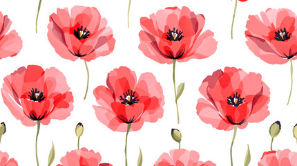 Watercolor red poppies on a white background