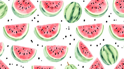 Watercolor pattern watermelon on white background