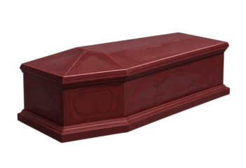 Closed Maroon Coffin with transparent background