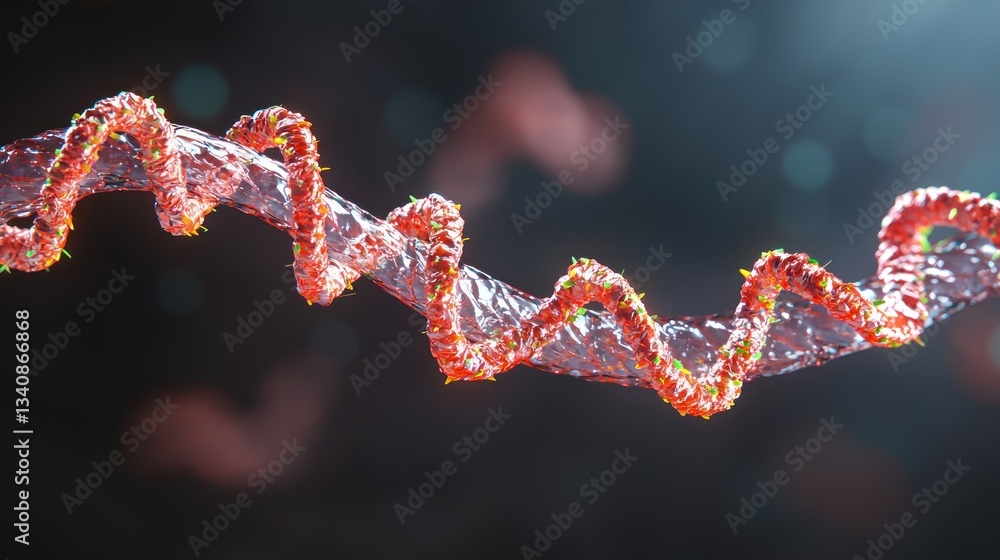 Poster microscopic view of a dna strand: intricate helix structure and genetic code