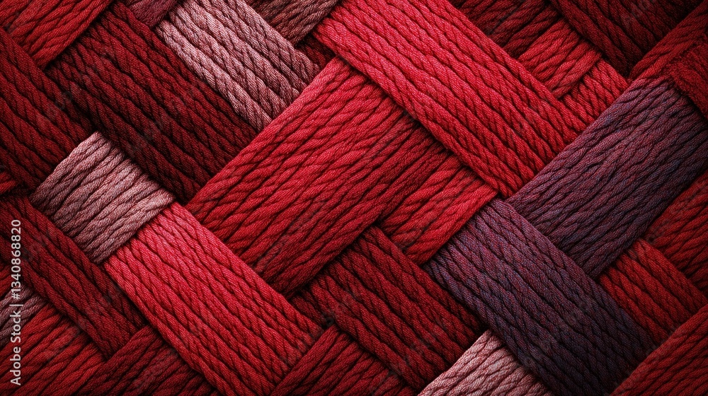 Poster a textured pattern of woven red fibers, showcasing varying shades and tones, creating a visually app
