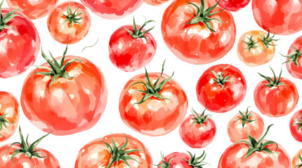 Watercolor pattern tomatoes on white background	
