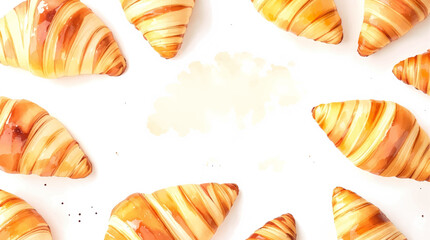 Watercolor pattern croissant on white background