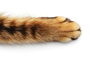 Obraz premium Closeup of a Cat's Paw with Detailed Fur Texture on White Background