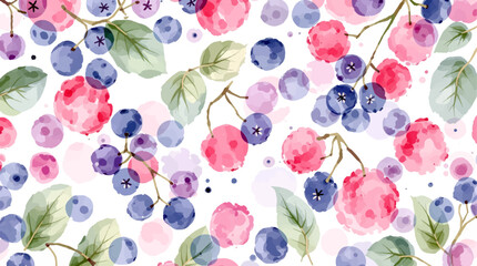 Seamless pattern of red, blue and purple berries on white background, vector