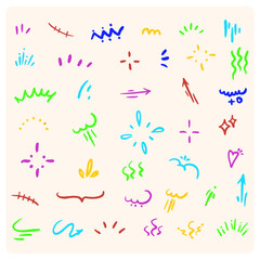 Hand drawn cute cartoony expression color full sign doodle line stroke