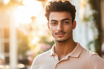 Confident Young Man Smiling Outdoors in Golden Hour Light