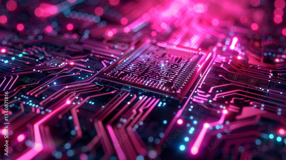 Poster advanced circuit board detailing artificial intelligence, malware protection, and data security meth