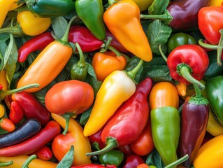 A colorful culinary display of fresh peppers piled high vibrant
