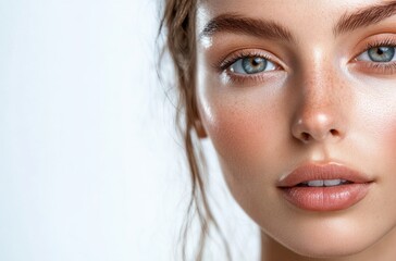 Naklejka premium face showing smooth skin, skincare ad, white background