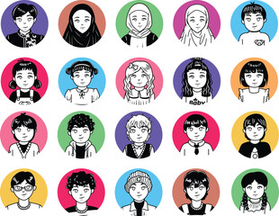 Vector Set of Illustration Unique Avatar Character Profile Collection for Graphic Design