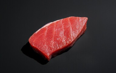 Single Raw Red Meat with White Fat on Black Background