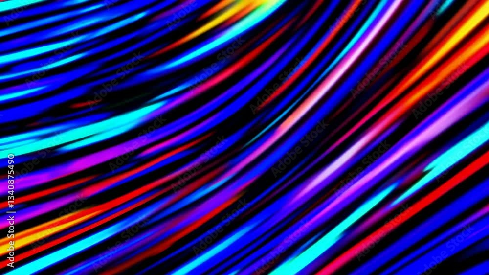 Poster Vibrant abstract neon light trails in dynamic wave pattern, futuristic concept