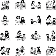 Collection of Mother Parenting Hand Drawn Illustrations
