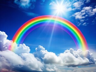 Vibrant Rainbow Sky Clipart: Colorful Arch Over Cloudscape