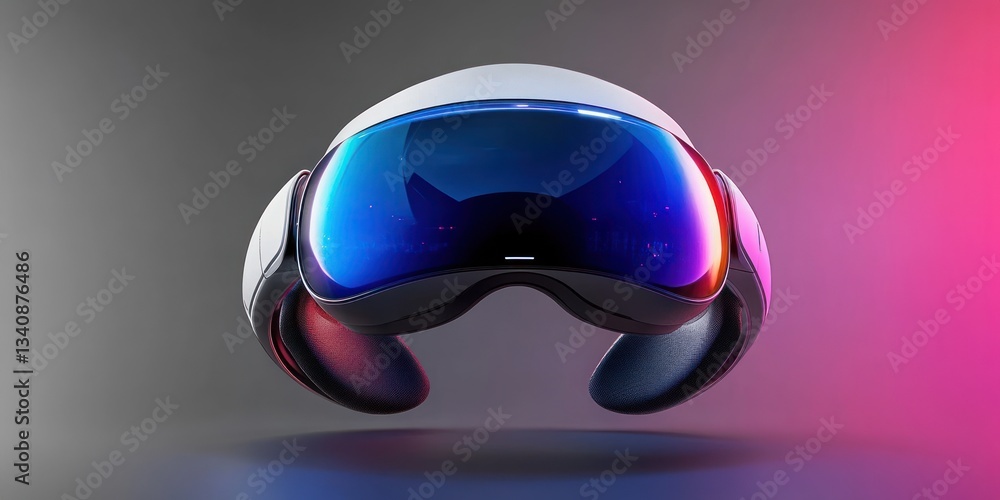 Poster futuristic vr headset design minimalistic technology device virtual reality gaming augmented reality